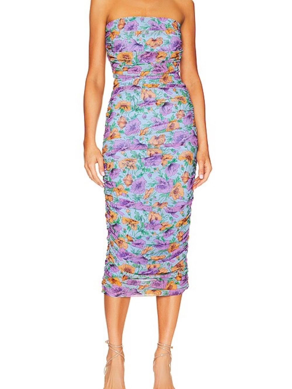 Veronica Beard Quiana Floral Ruched Strapless Midi Dress
